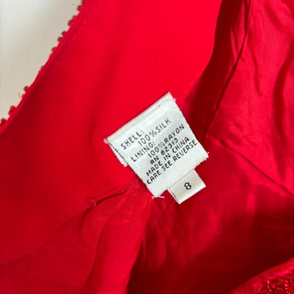 Red Beaded Vintage Dress Sequin Glitter Holiday Mini Sleeveless Short Silk 6 8 M - Picture 7 of 8